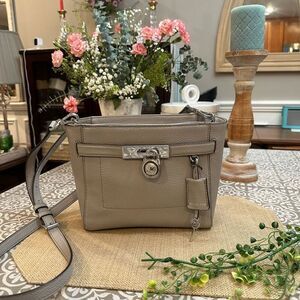 Michael Kors Grey Pebbled‎ Leather Hamilton Tote Shoulder Crossbody Bag Compact